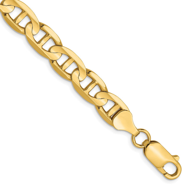 14K Yellow Gold 7 mm Polished Chain Anklet, Solid shown for scale