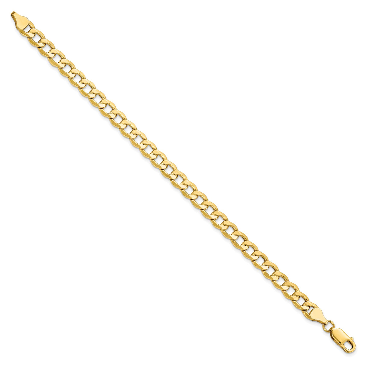 14K Yellow Gold 7 mm Curb Chain Bracelet, Polished detail view
