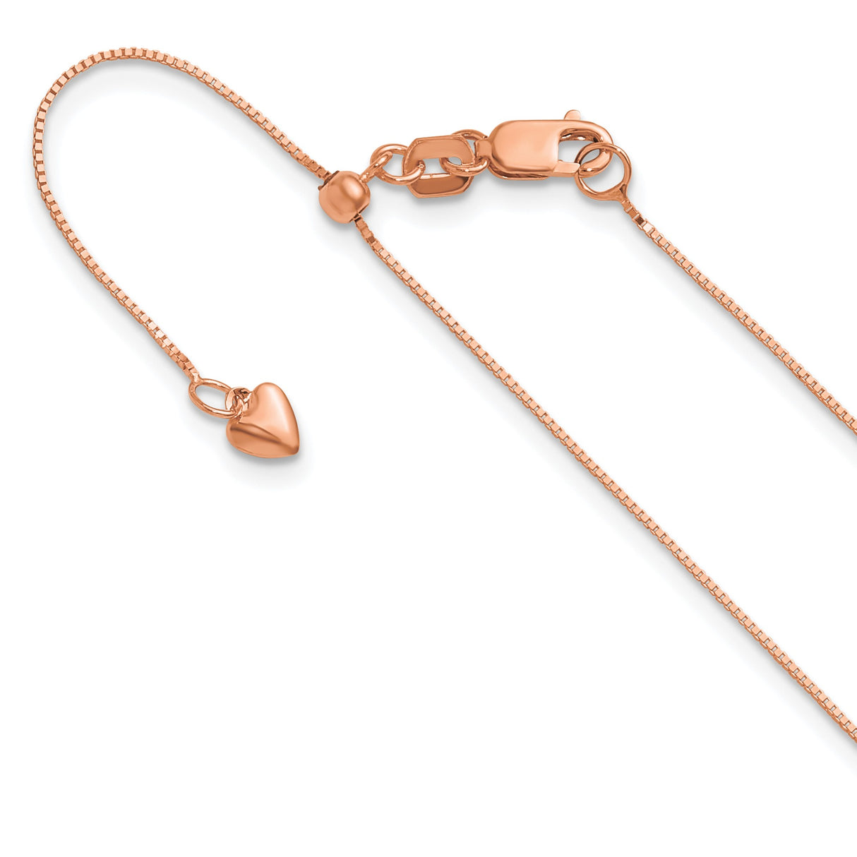 14K Rose Gold 0.55 mm Box Chain Necklace, Polished detail view