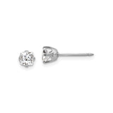 14k White Gold Stud Earrings, Square Cut Clear Gemstone, Classic Four Prong Setting