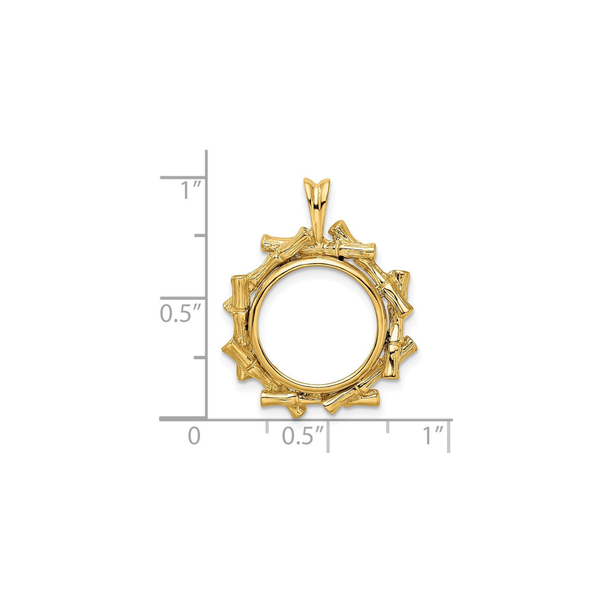 14 mm 14k Yellow Gold coin bezel for 14 mm Coin — size reference (ruler)