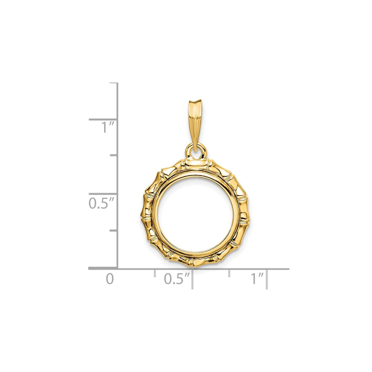 14 mm 14k Yellow Gold coin bezel for 14 mm Coin — size reference (ruler)