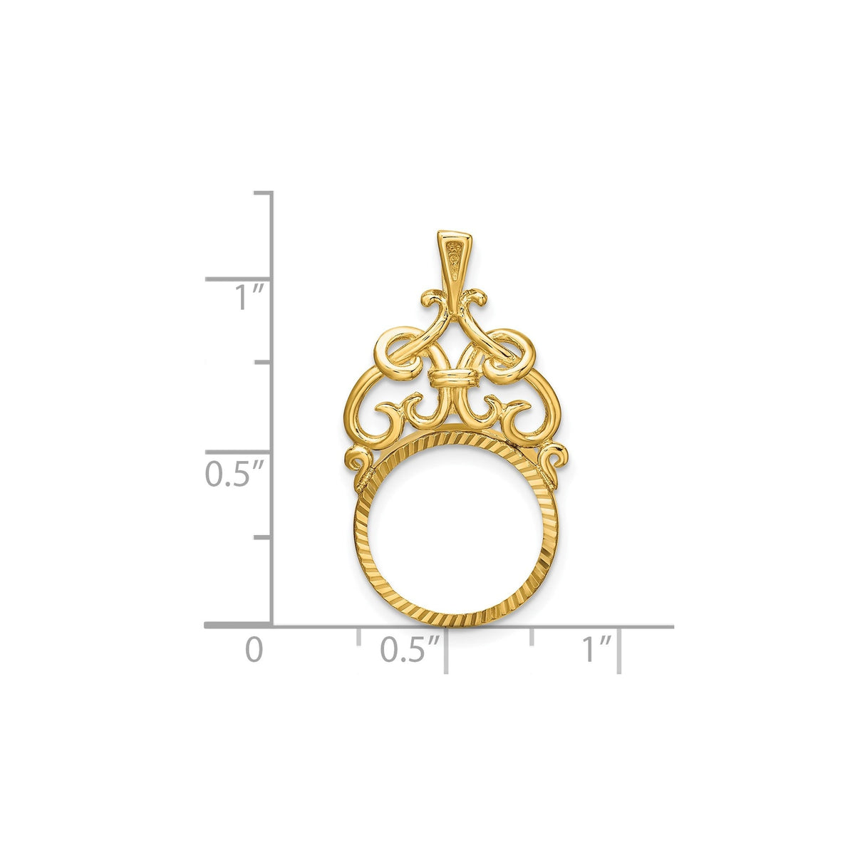 14 mm 14k Yellow Gold coin bezel for 14 mm Coin — size reference (ruler)