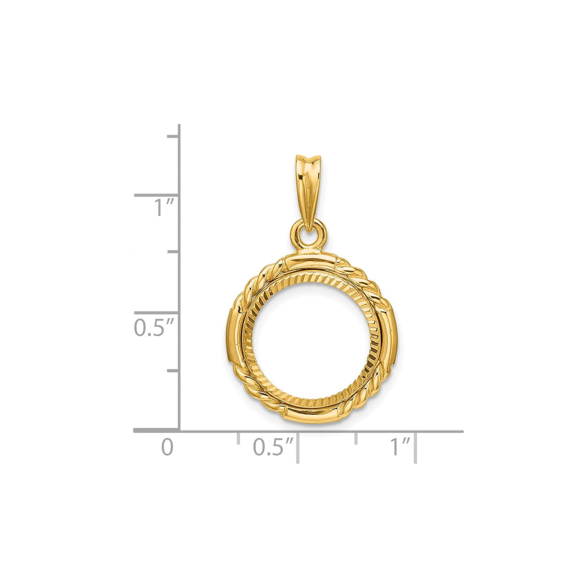 14 mm 14k Yellow Gold coin bezel for 14 mm Coin — size reference (ruler)