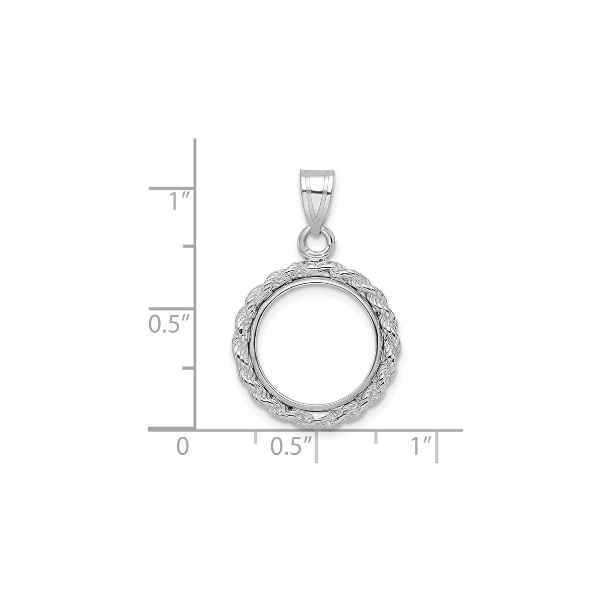 14 mm 14k White Gold coin bezel for 14 mm Coin — size reference (ruler)