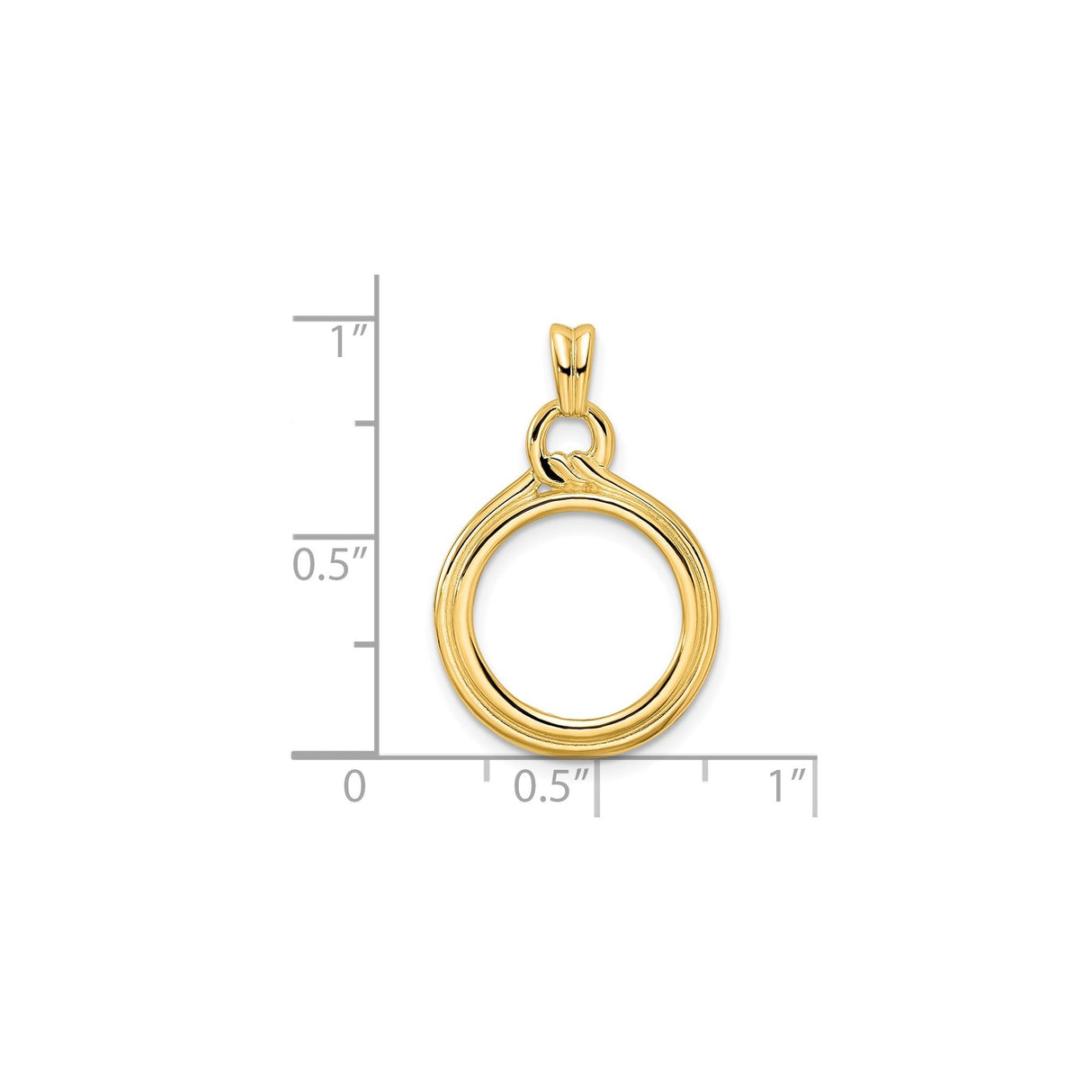 14 mm 14k Yellow Gold coin bezel for 14 mm Coin — size reference (ruler)