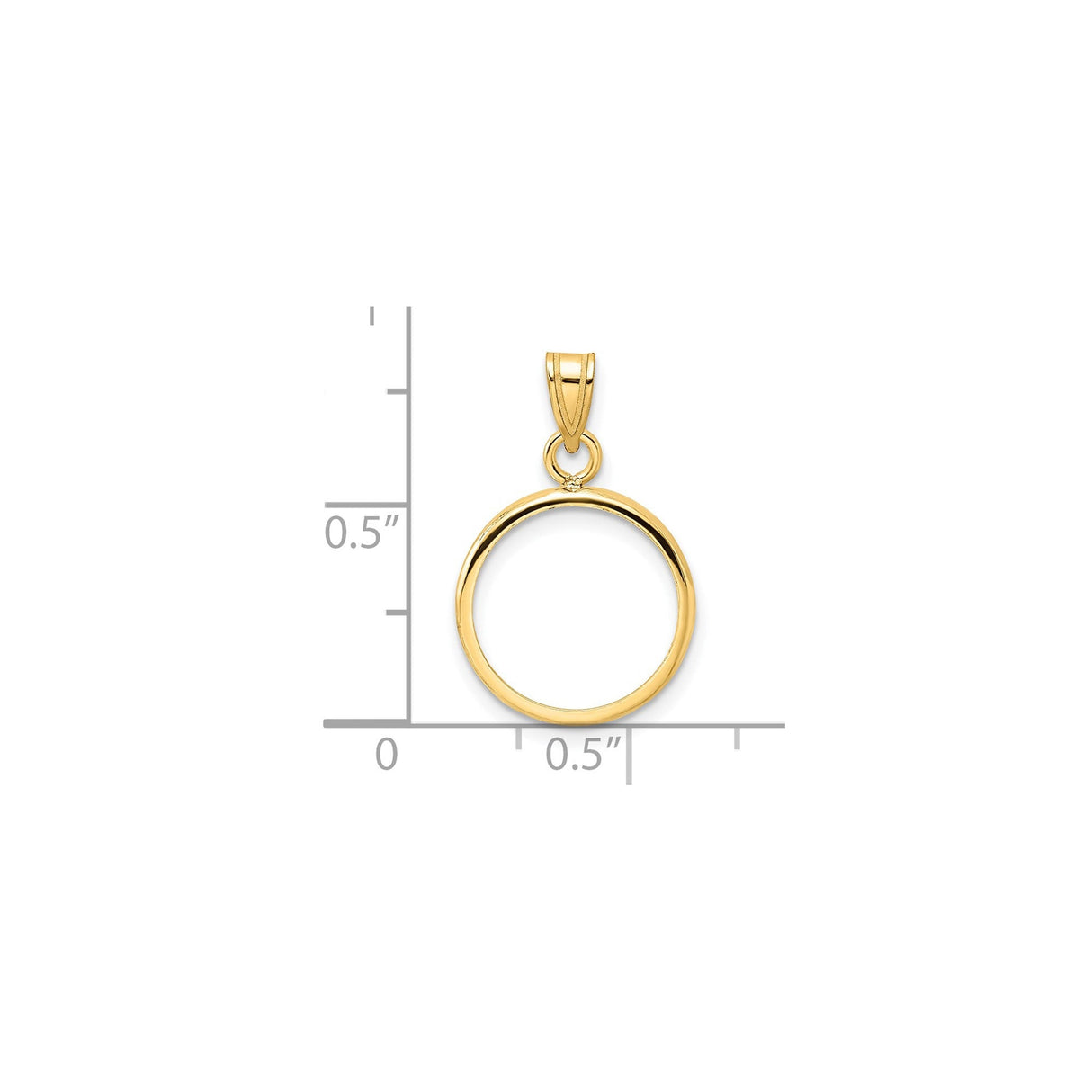 14 mm 14k Yellow Gold coin bezel for 14 mm Coin — size reference (ruler)