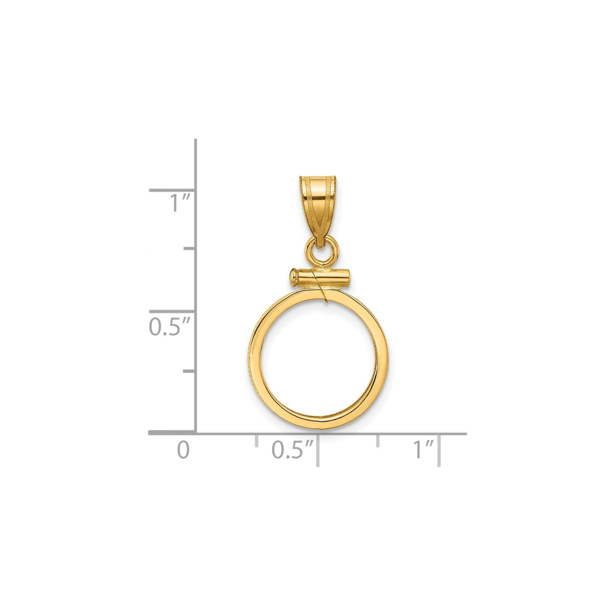14 mm 14k Yellow Gold coin bezel for 14 mm Coin — size reference (ruler)