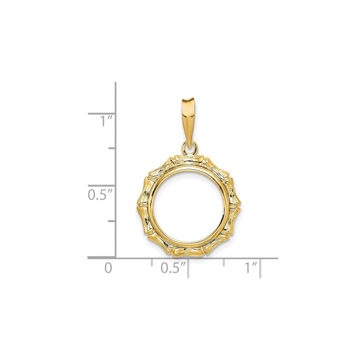 14 mm 14k Yellow Gold coin bezel for 14 mm Coin — size reference (ruler)