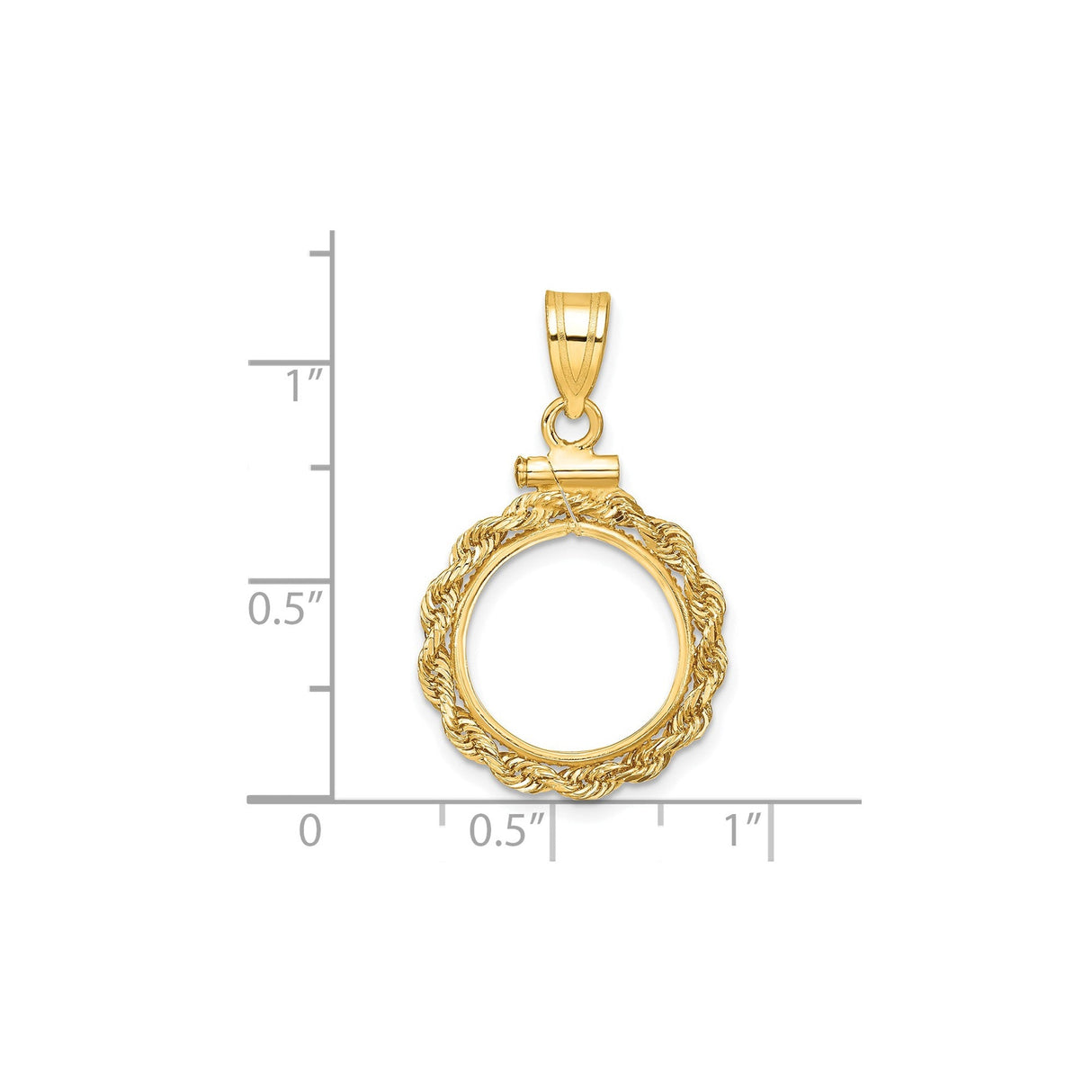 14 mm 14k Yellow Gold coin bezel for 14 mm Coin — size reference (ruler)