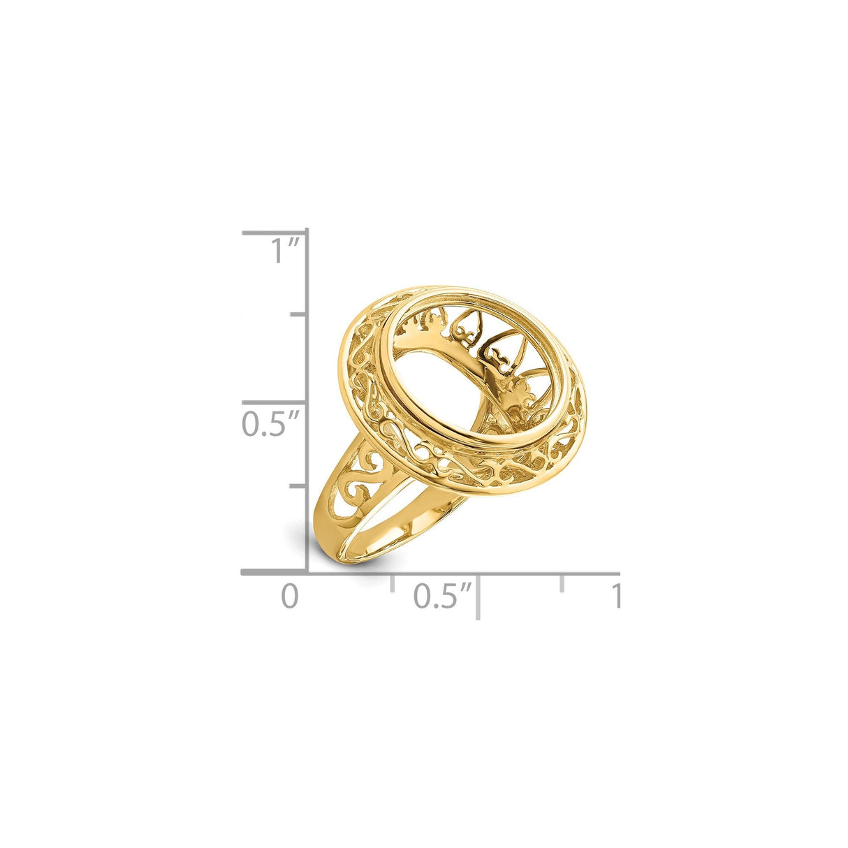 14 mm 14k Yellow Gold coin bezel for 14 mm Coin — size reference (ruler)