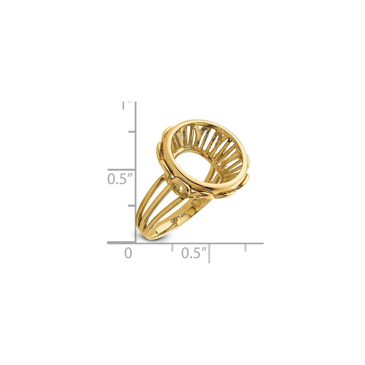 14 mm 14k Yellow Gold coin bezel for 14 mm Coin — size reference (ruler)