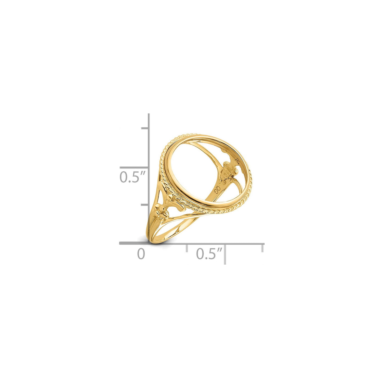 14 mm 14k Yellow Gold coin bezel for 14 mm Coin — size reference (ruler)