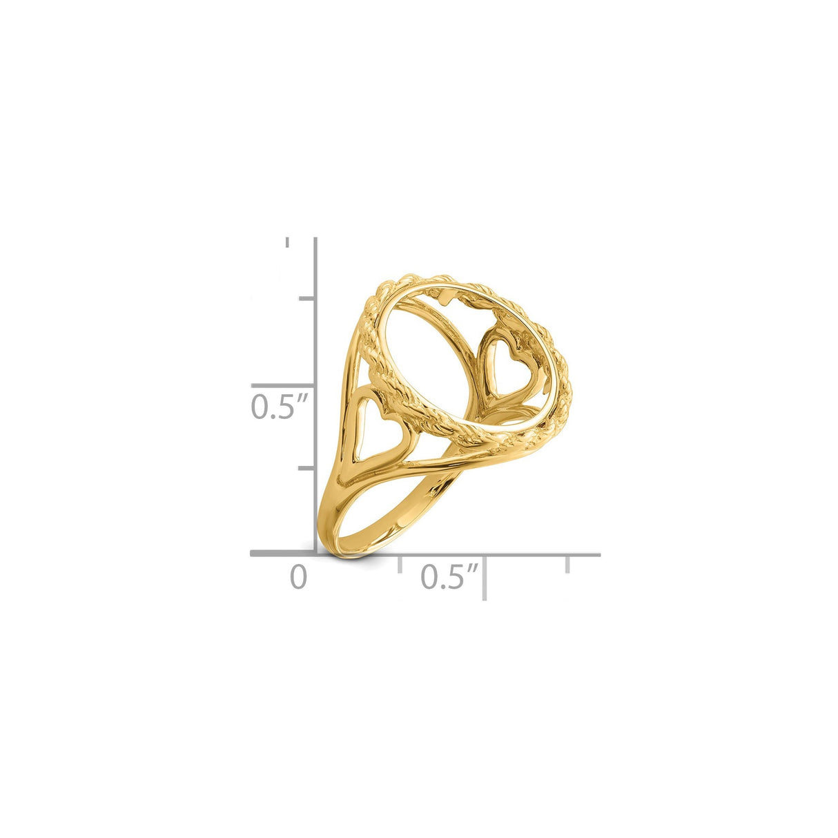 14 mm 14k Yellow Gold coin bezel for 14 mm Coin — size reference (ruler)
