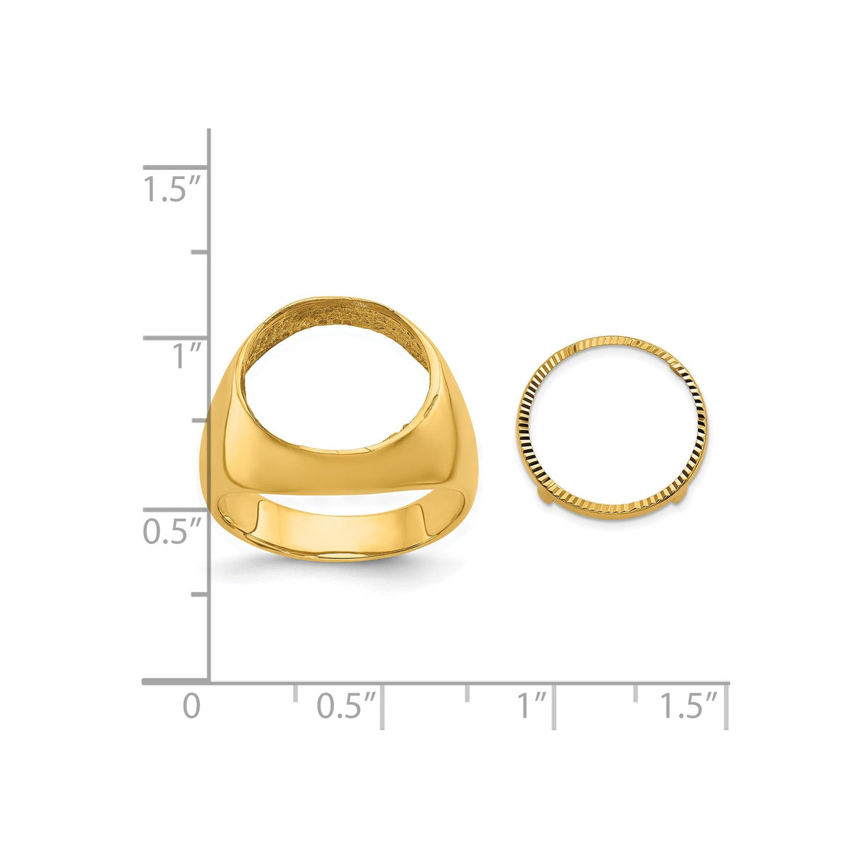 14 mm 14k Yellow Gold coin bezel for 14 mm Coin — size reference (ruler)