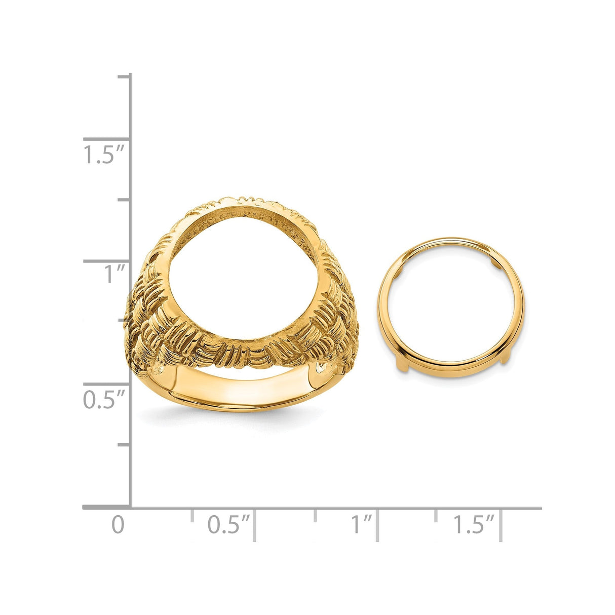 14 mm 14k Yellow Gold coin bezel for 14 mm Coin — size reference (ruler)