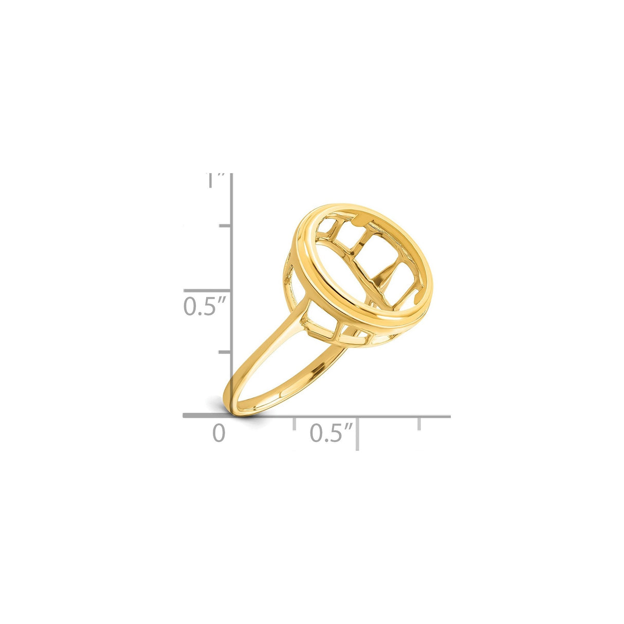 14 mm 14k Yellow Gold coin bezel for 14 mm Coin — size reference (ruler)