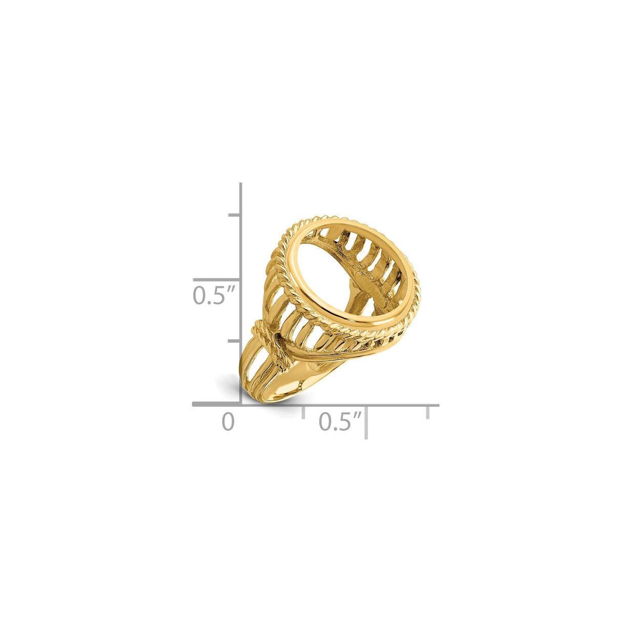 14 mm 14k Yellow Gold coin bezel for 14 mm Coin — size reference (ruler)