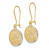 14k Two Tone Gold Dangle Earrings with Openwork Swirl Filigree Round Disc Design