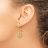 14k Two Tone Gold Dangle Earrings with Openwork Swirl Filigree Round Disc Design