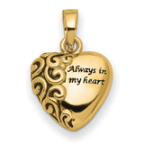 Heart Remembrance Ash Holder Charm Pendant in Real 14k Yellow Gold