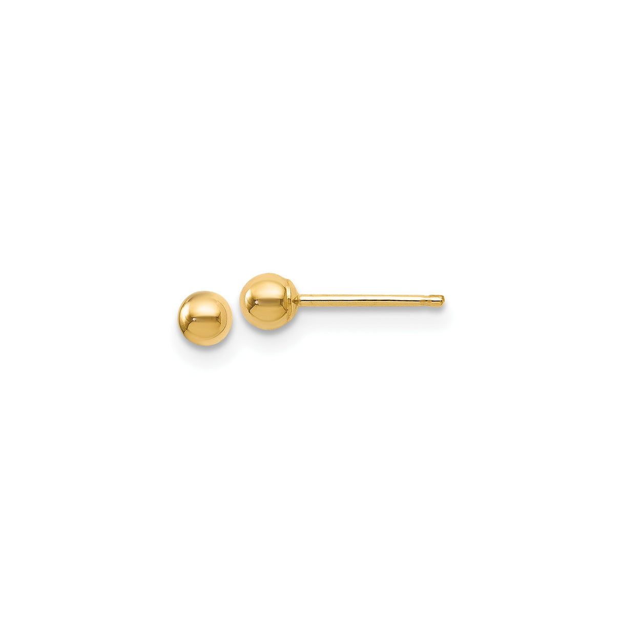 14k Yellow Gold Ball Stud Earrings, Polished Round Design, Classic Minimalist Style for Women and Unisex Wear