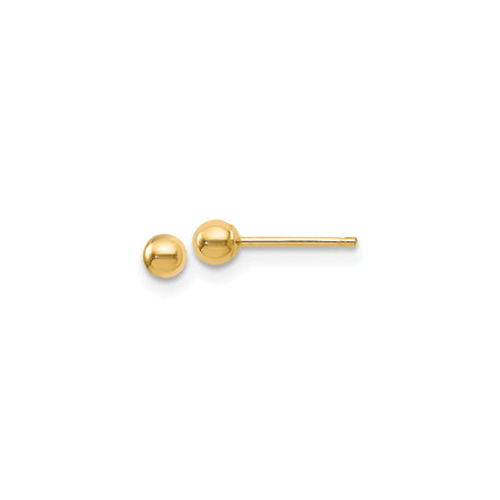14k Yellow Gold Ball Stud Earrings, Polished Round Design, Classic Minimalist Style for Women and Unisex Wear