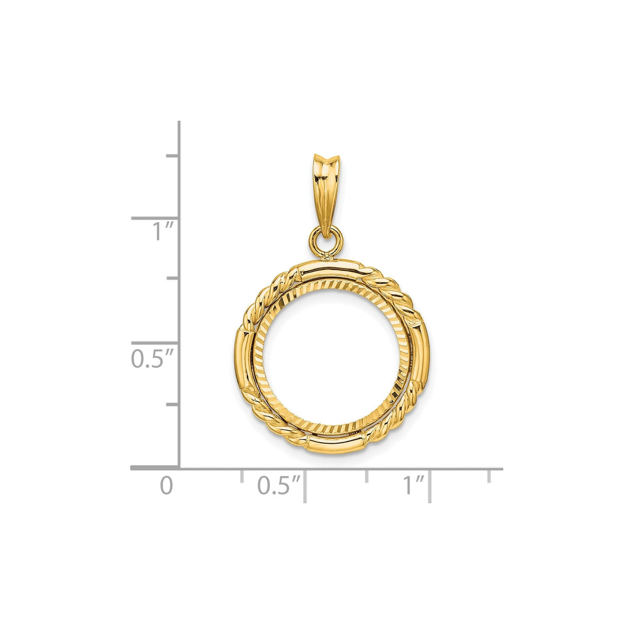 15 mm 14k Yellow Gold coin bezel for 15 mm Coin — size reference (ruler)