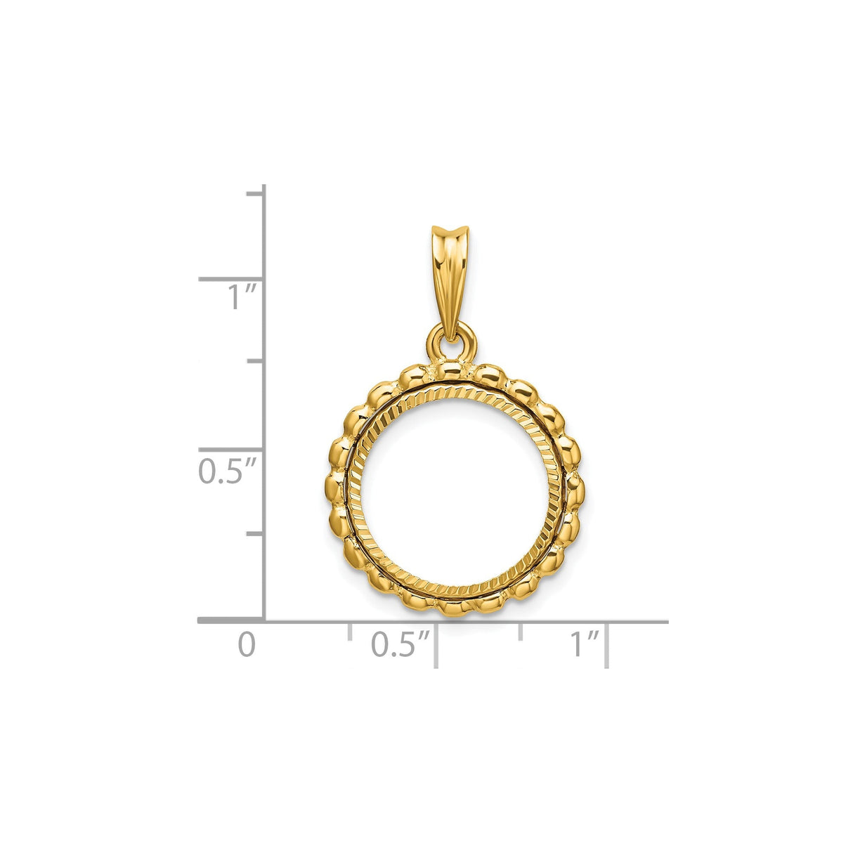 15 mm 14k Yellow Gold coin bezel for 15 mm Coin — size reference (ruler)