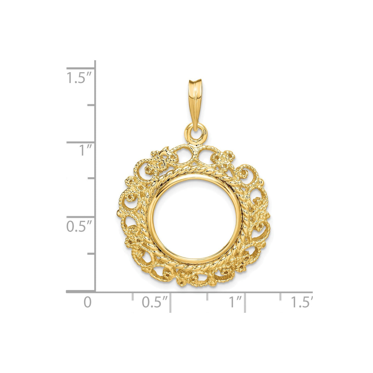 15 mm 14k Yellow Gold coin bezel for 15 mm Coin — size reference (ruler)