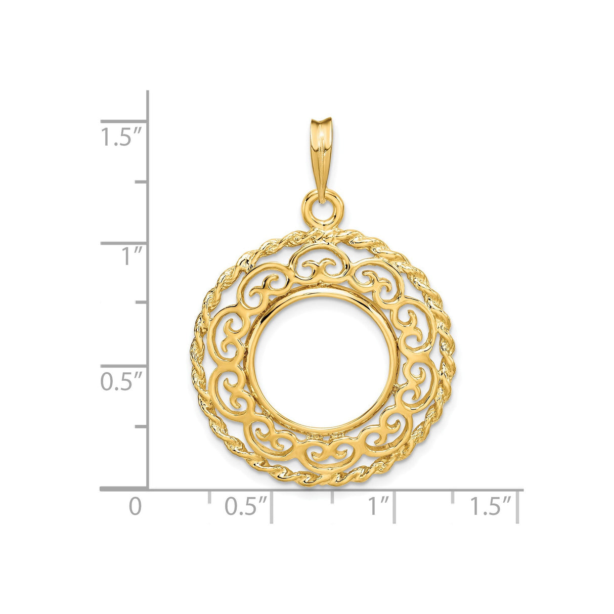 15 mm 14k Yellow Gold coin bezel for 15 mm Coin — size reference (ruler)