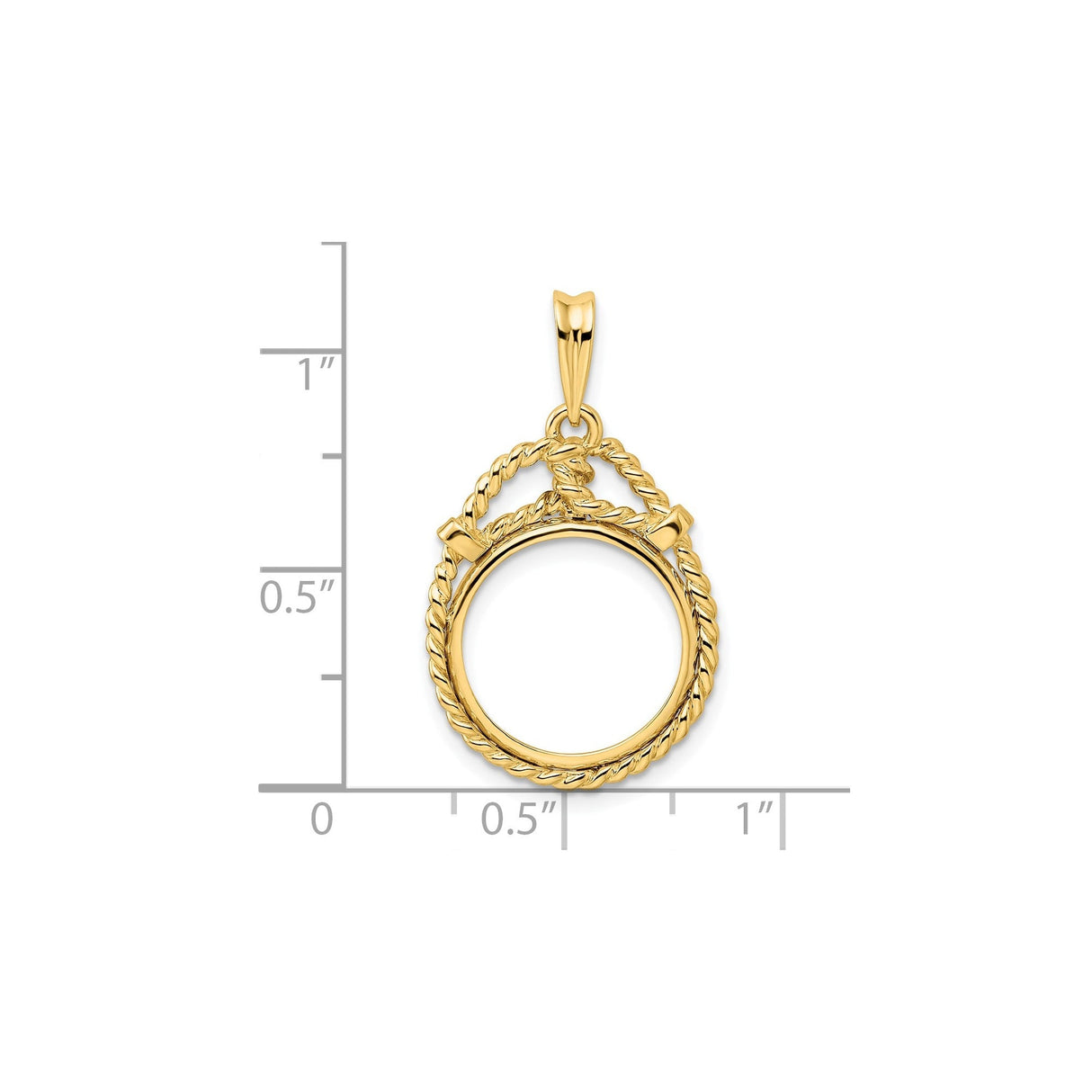15 mm 14k Yellow Gold coin bezel for 15 mm Coin — size reference (ruler)