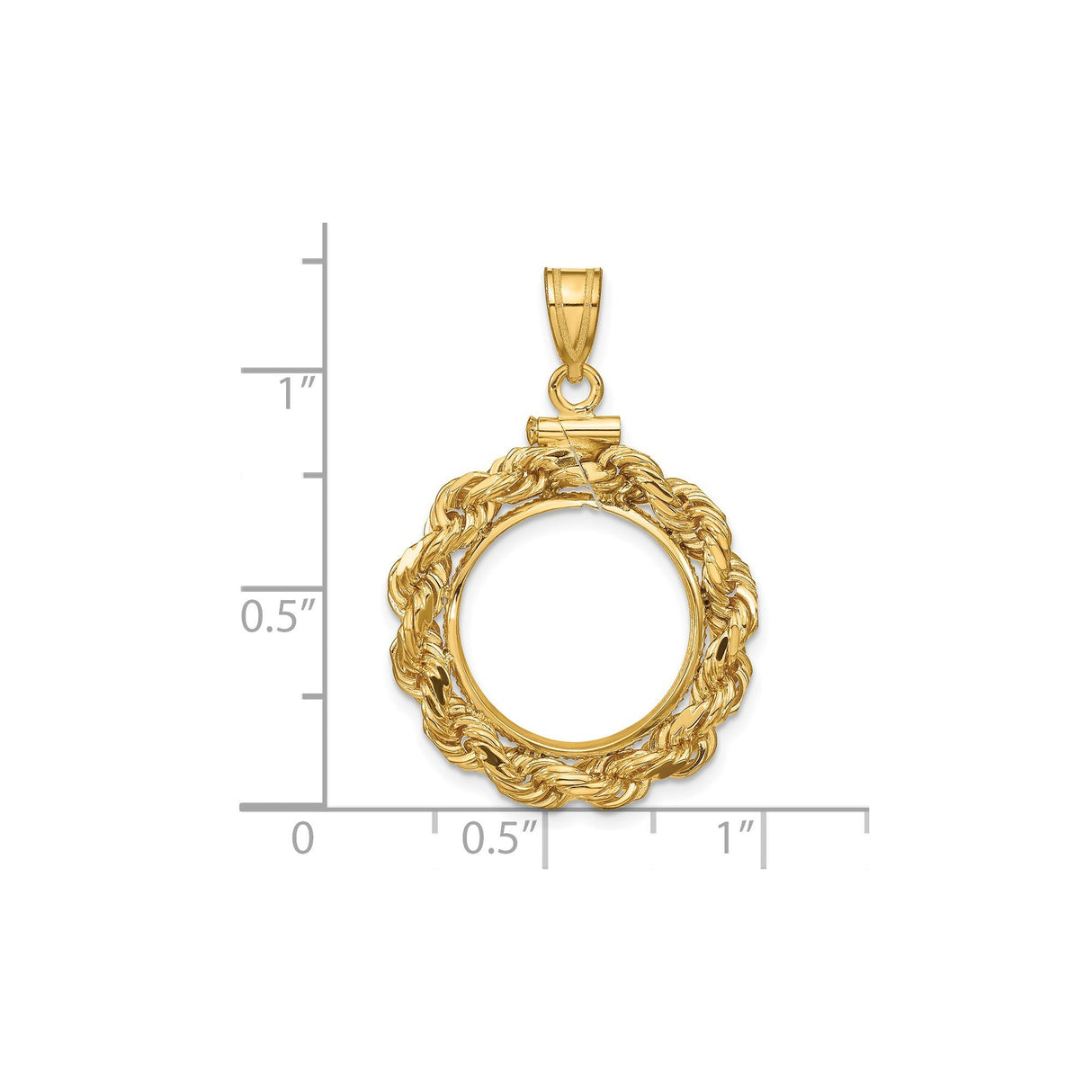 15 mm 14k Yellow Gold coin bezel for 15 mm Coin — size reference (ruler)