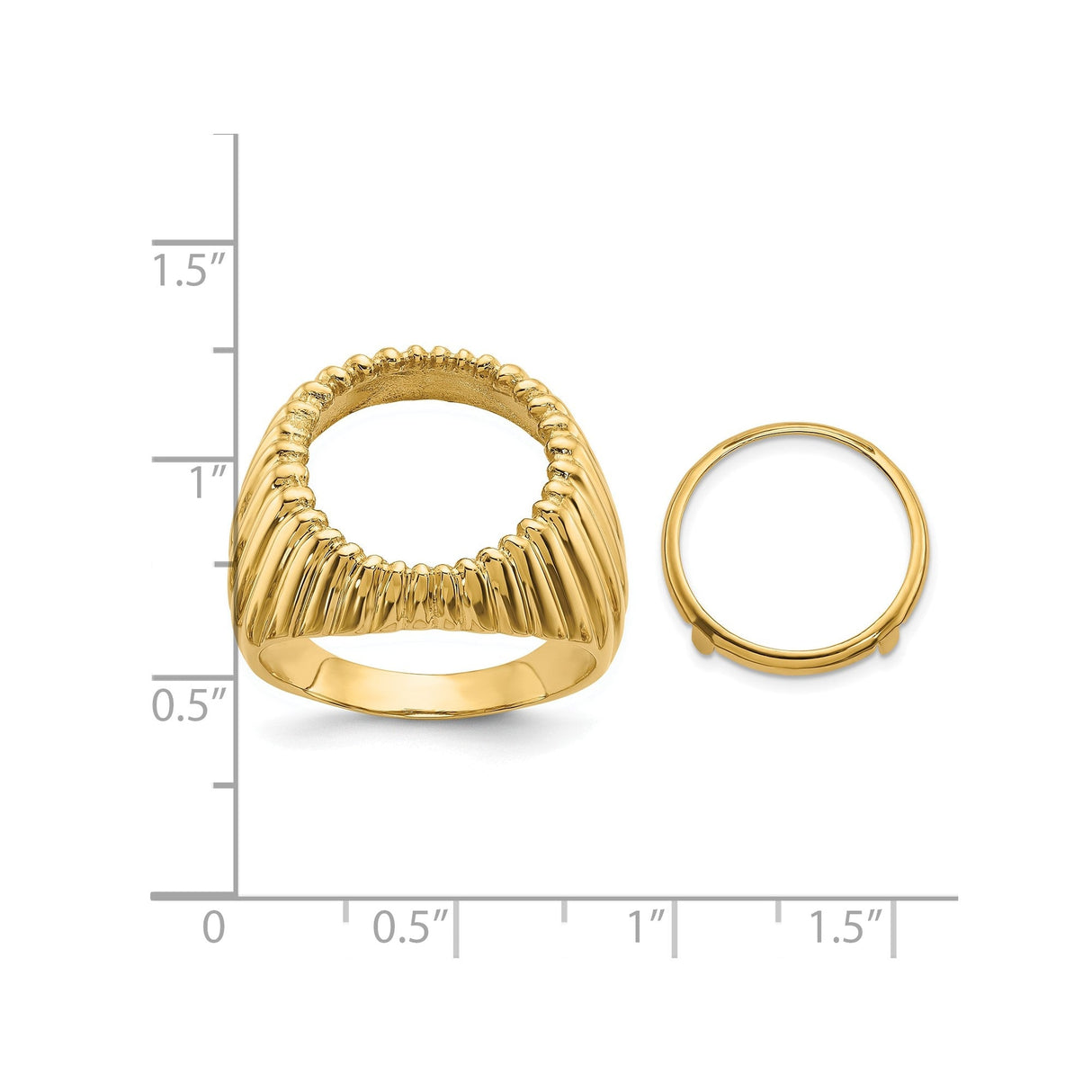 15 mm 14k Yellow Gold coin bezel for 15 mm Coin — size reference (ruler)