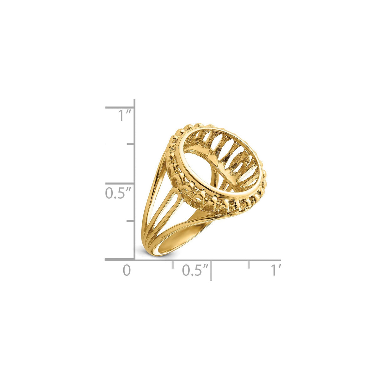 15 mm 14k Yellow Gold coin bezel for 15 mm Coin — size reference (ruler)