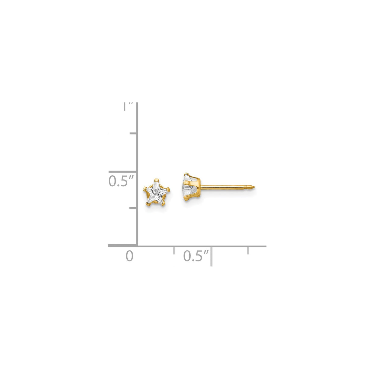 14k Yellow Gold Star Stud Earrings with Clear Gemstone Center, Celestial Design for Women