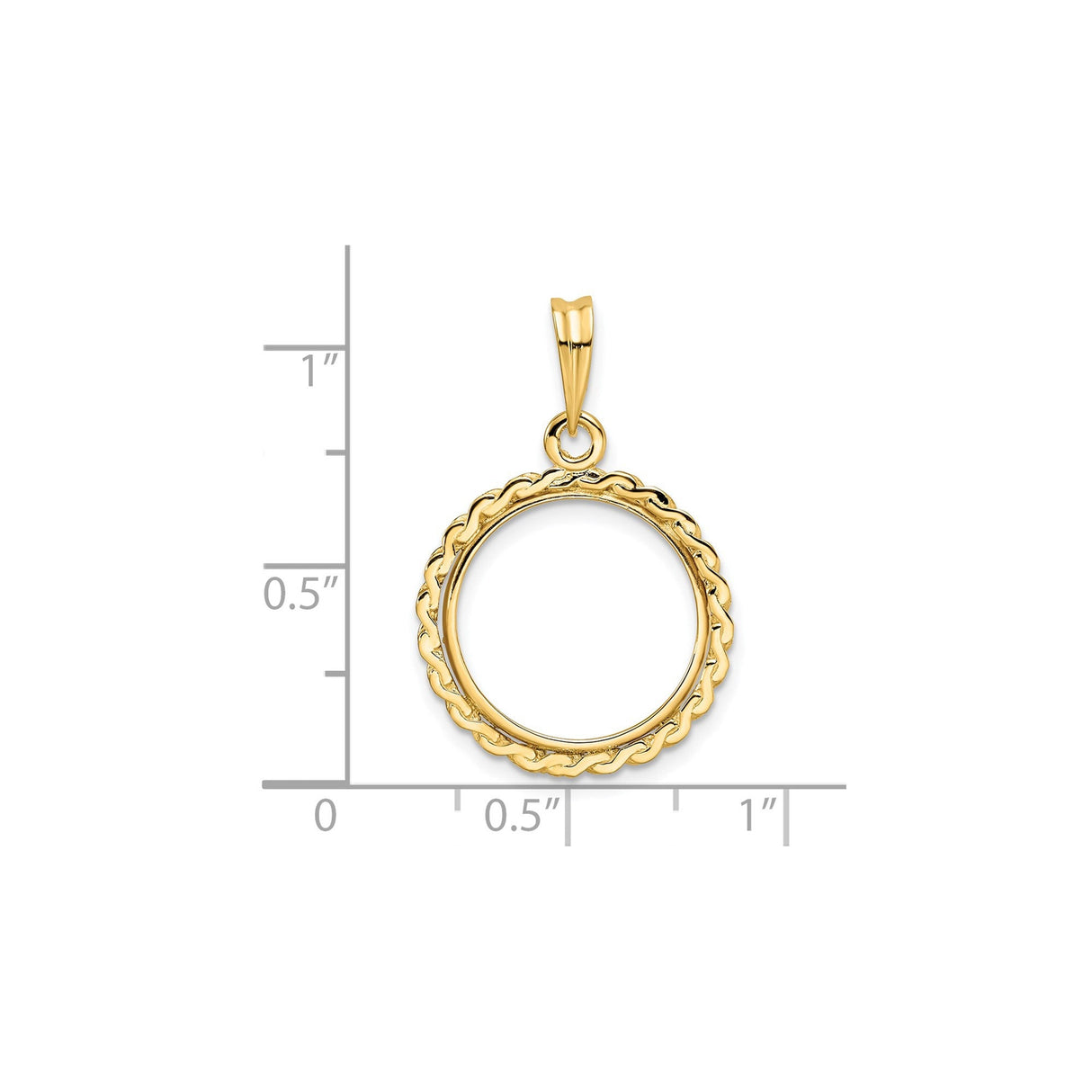 16 mm 14k Yellow Gold coin bezel for 15.5 mm Coin — size reference (ruler)