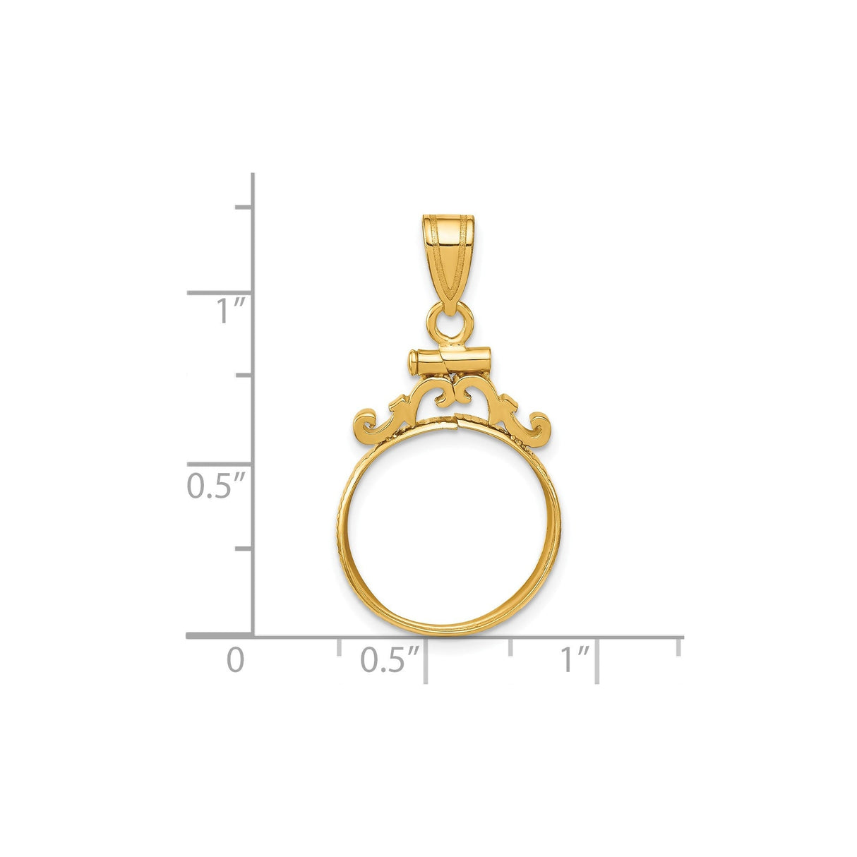 16 mm 14k Yellow Gold coin bezel for 16 mm Coin — size reference (ruler)