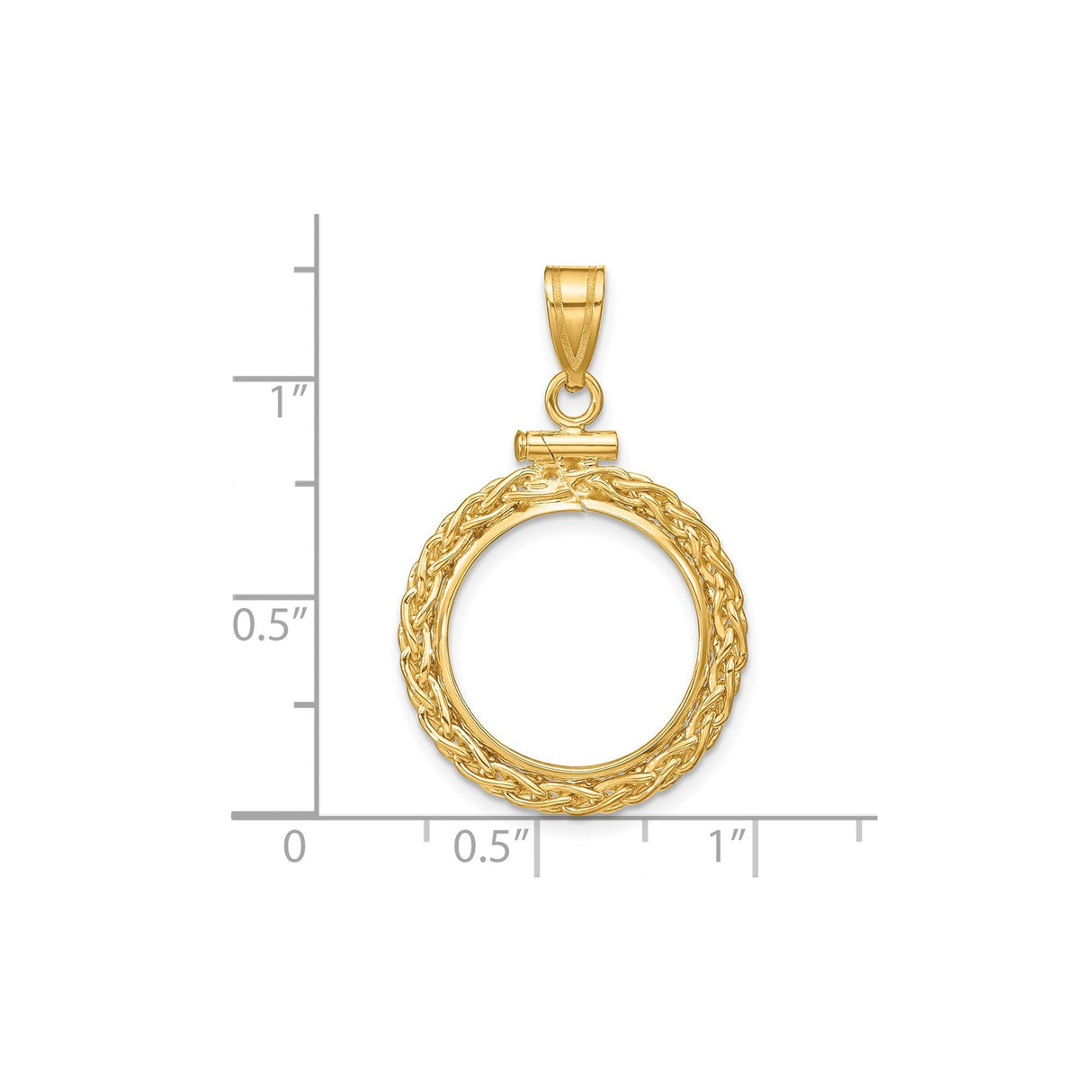 16 mm 14k Yellow Gold coin bezel for 16 mm Coin — size reference (ruler)