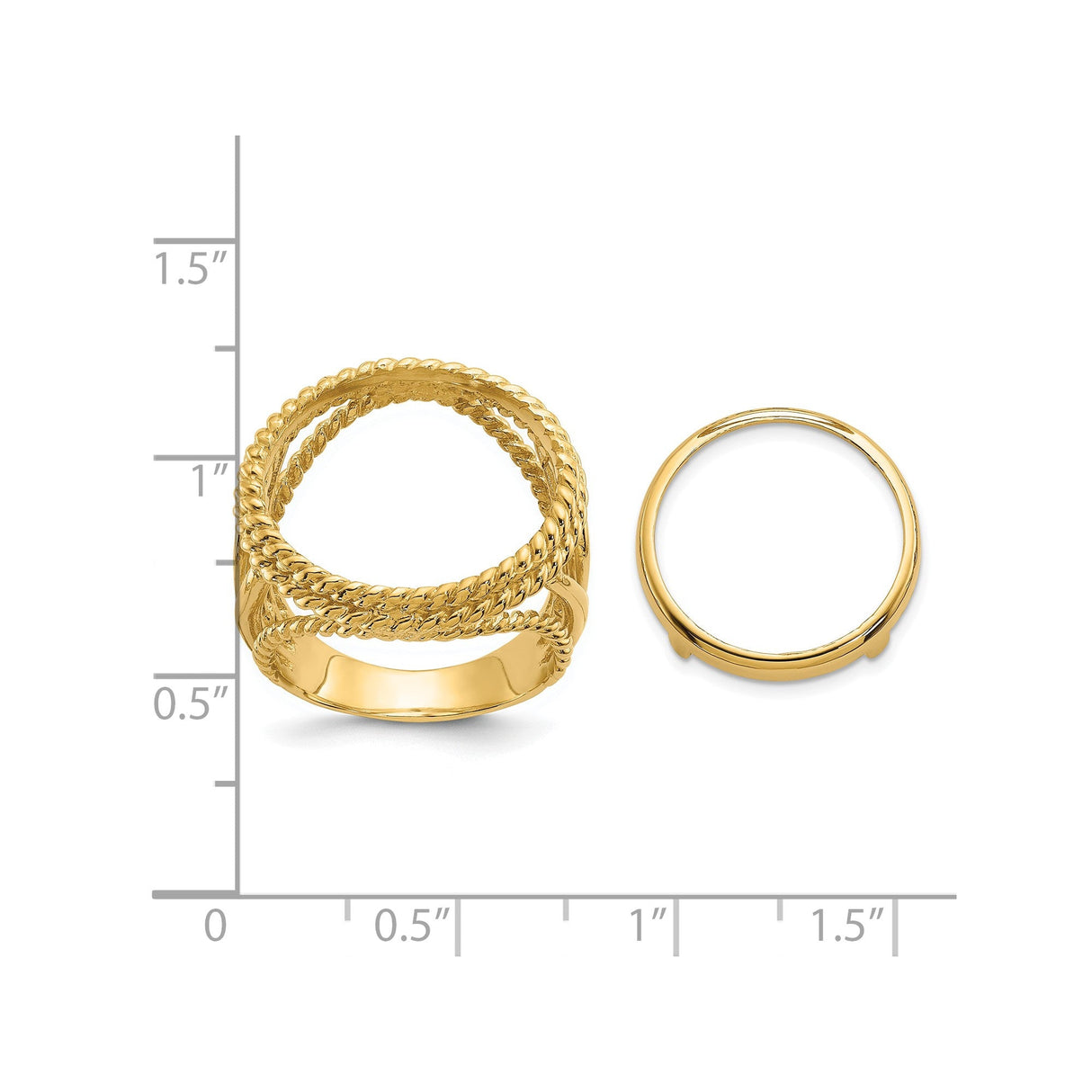 16 mm 14k Yellow Gold coin bezel for 16 mm Coin — size reference (ruler)