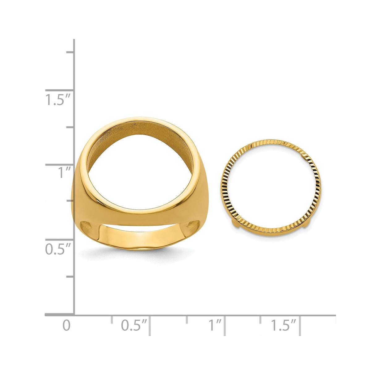 16 mm 14k Yellow Gold coin bezel for 16 mm Coin — size reference (ruler)