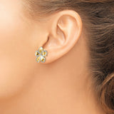 14k Yellow Gold Flower Stud Earrings with Rhodium-Plated Textured Petal Edges