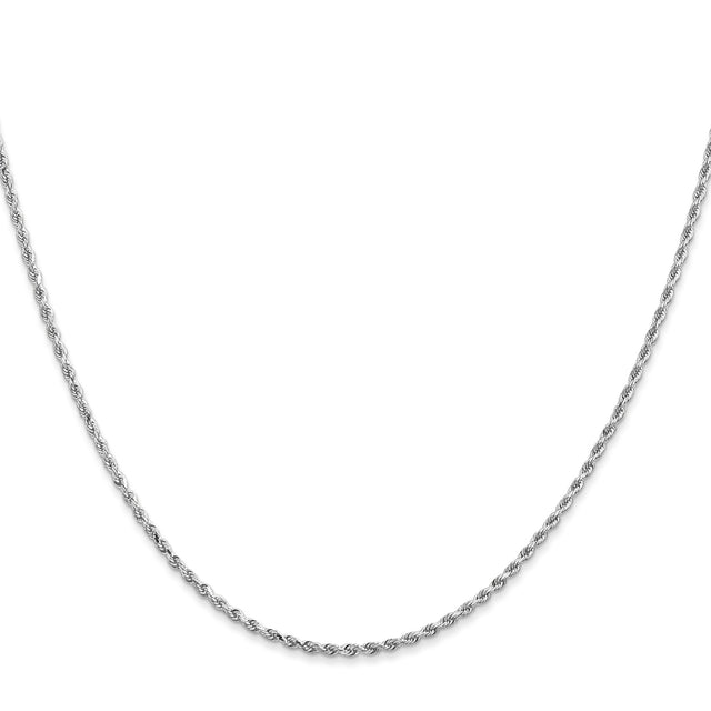 14K White Gold 1.5 mm Rope Chain Necklace, Polished