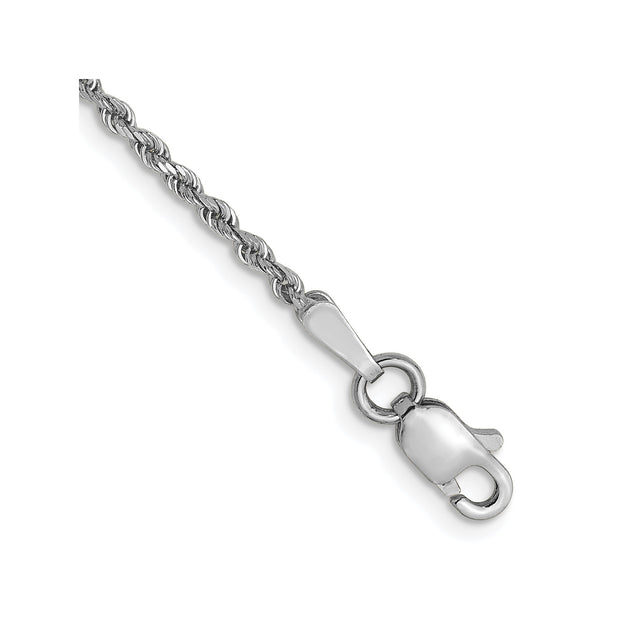 14K White Gold 1.5 mm Rope Chain Anklet, Polished