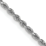 14K White Gold 1.5 mm Rope Chain Necklace, Polished detail view