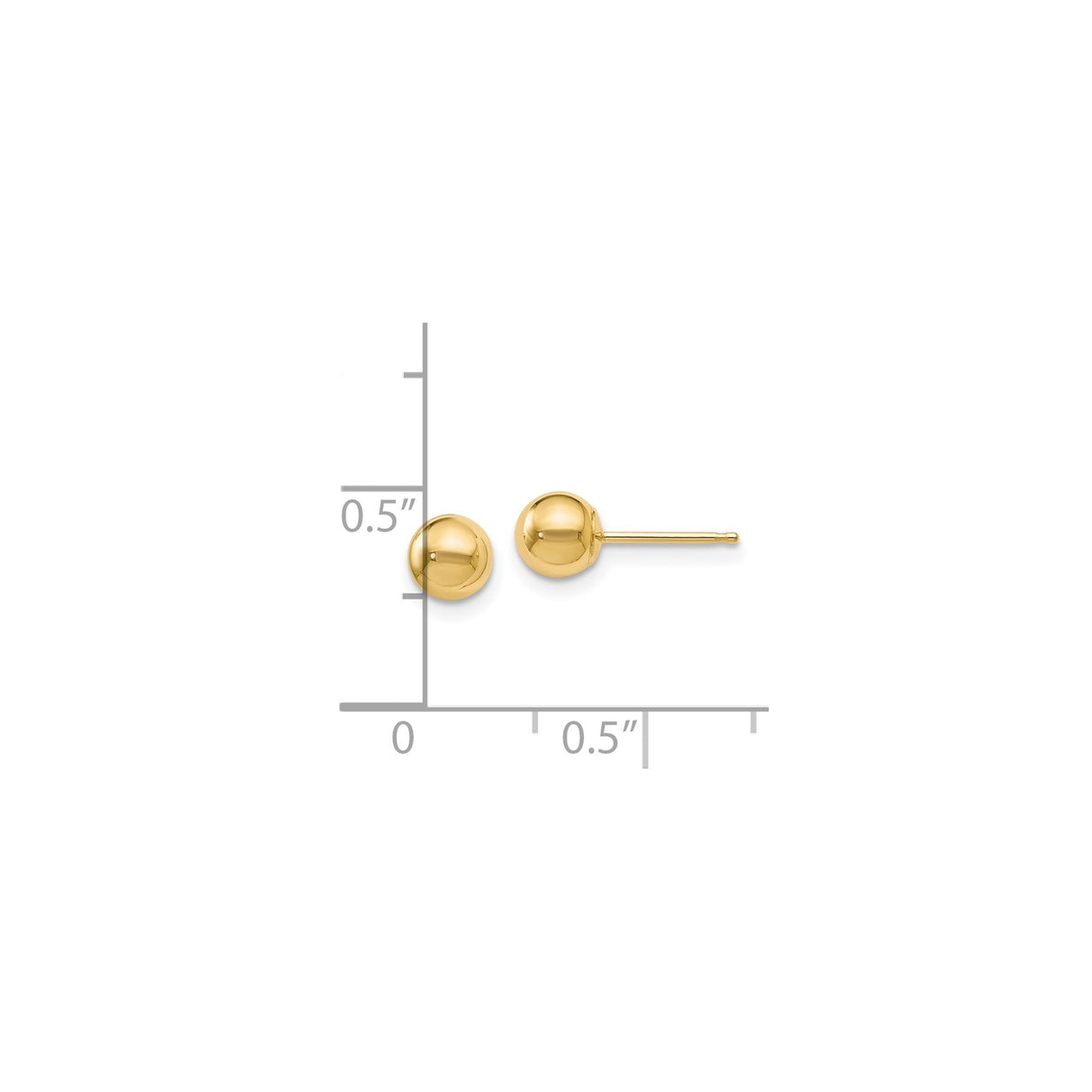 14k Yellow Gold Ball Stud Earrings, Polished Round Minimalist Design, 5mm Diameter