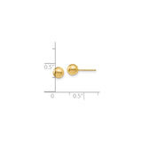 14k Yellow Gold Ball Stud Earrings, Polished Round Minimalist Design, 5mm Diameter