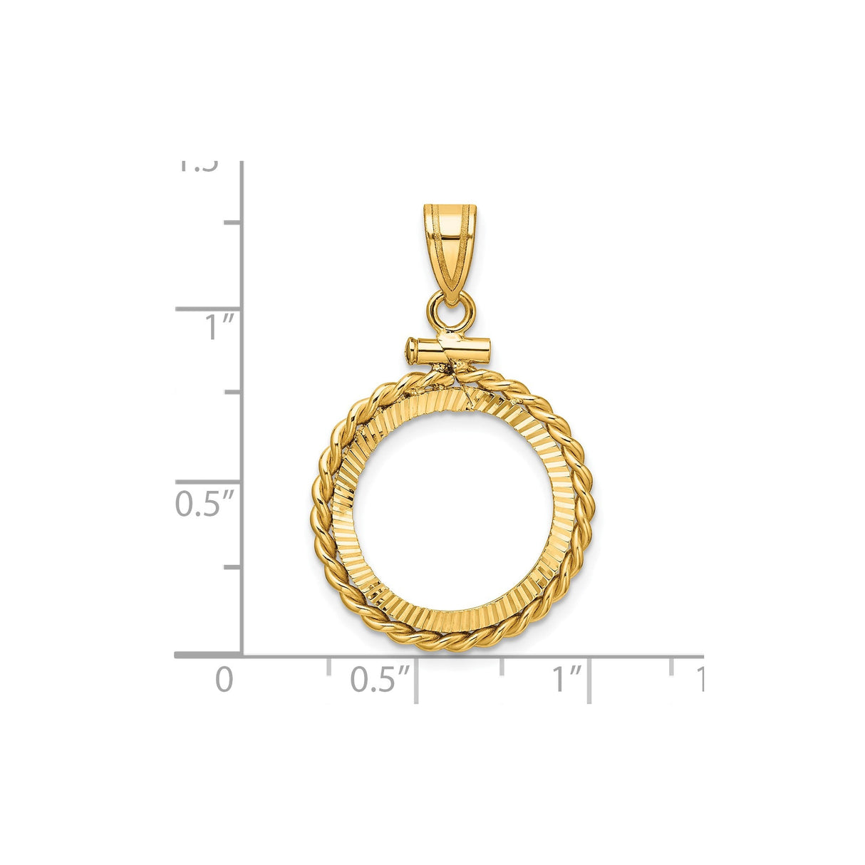 17 mm 14k Yellow Gold coin bezel for 16.5 mm Coin — size reference (ruler)