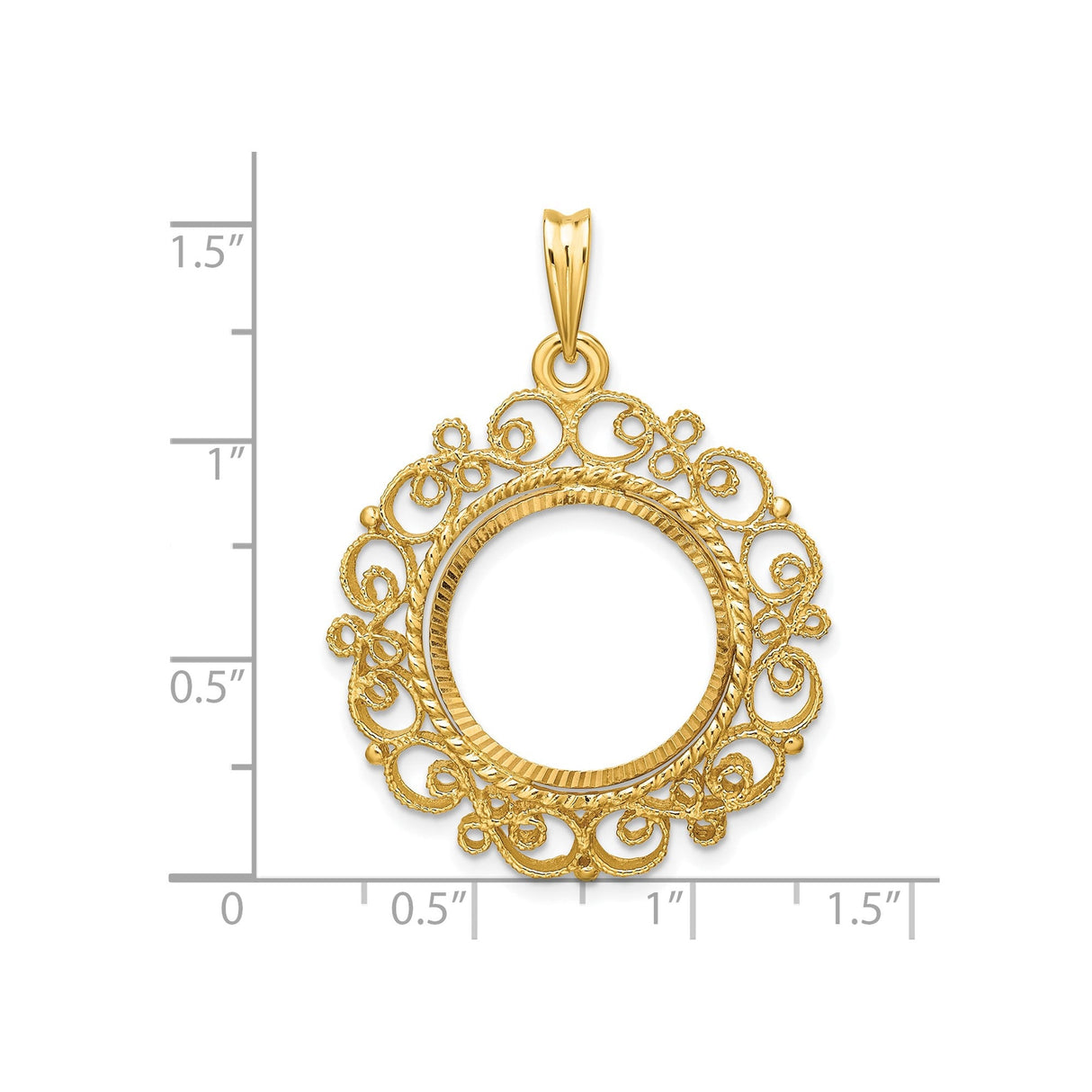 17 mm 14k Yellow Gold coin bezel for 16.5 mm Coin — size reference (ruler)