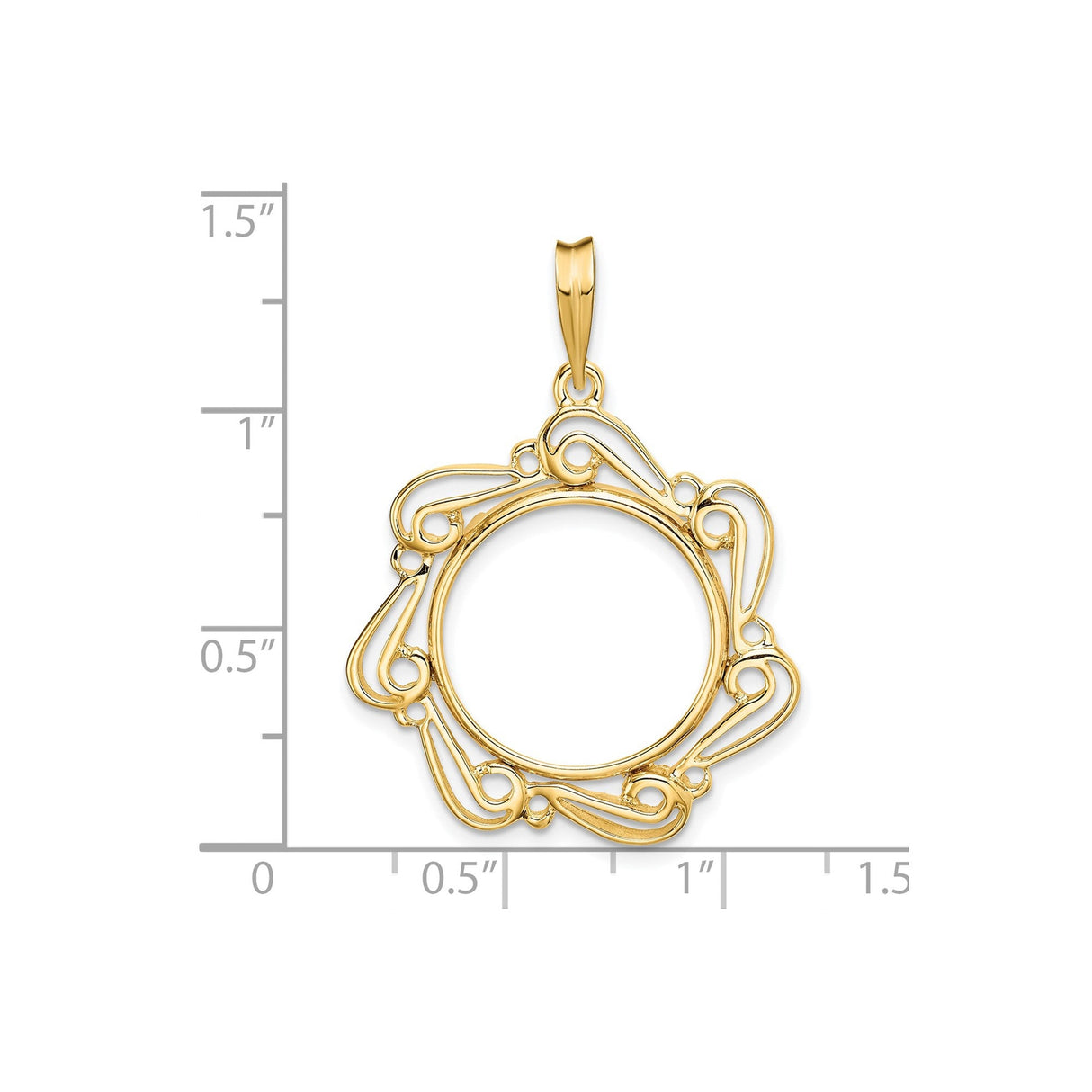 17 mm 14k Yellow Gold coin bezel for 16.5 mm Coin — size reference (ruler)